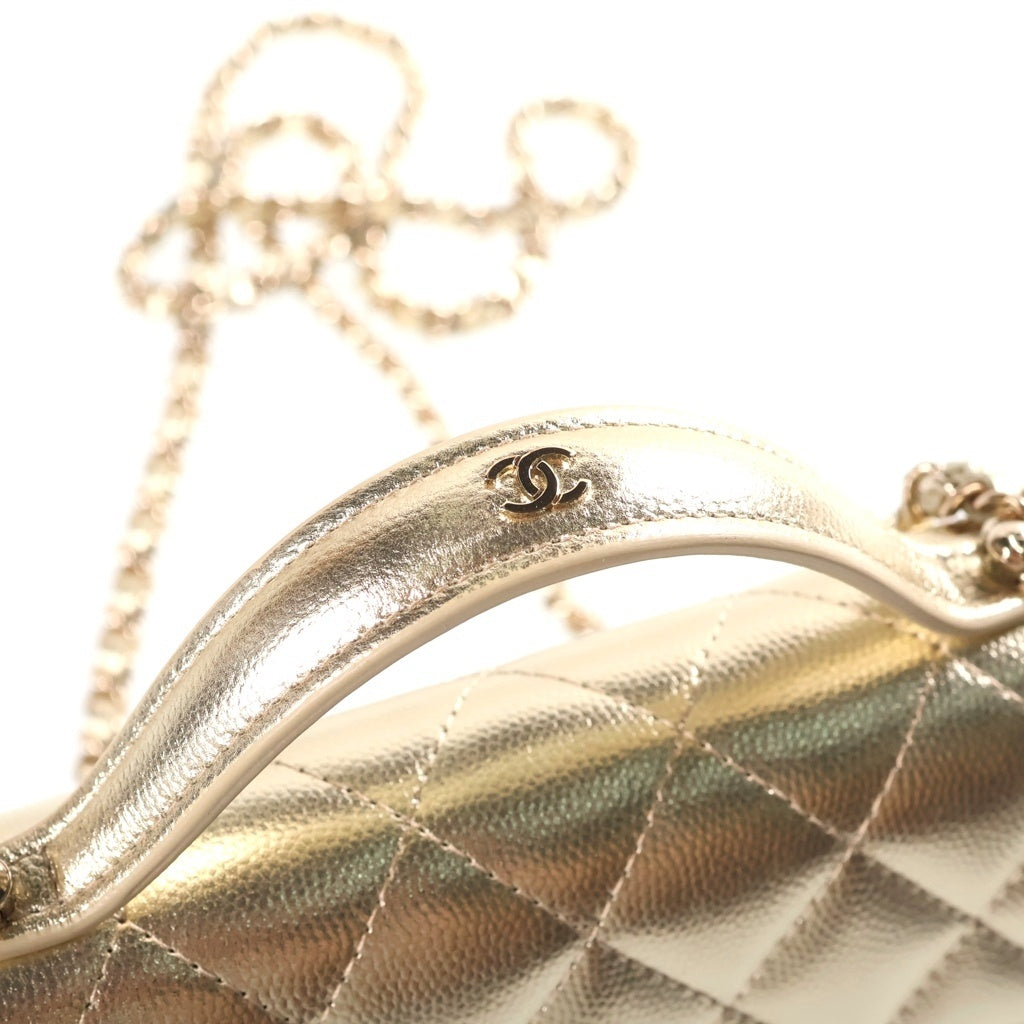 CHANEL(シャネル) マトラッセ トップハンドル チェーンウォレット ショルダーバッグ キャビア ゴールド AP4401 レディース