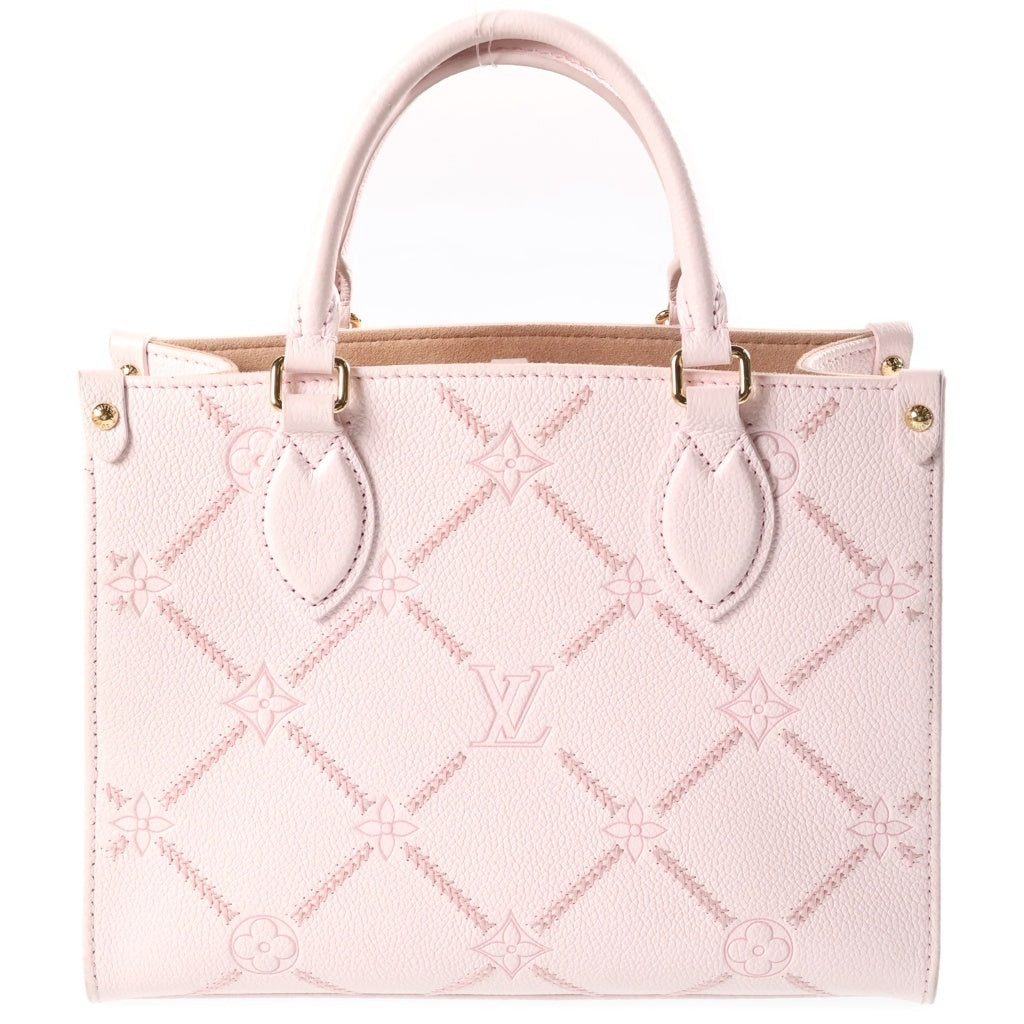 LOUIS VUITTON(ルイヴィトン) オンザゴーPM モノグラム アンプラント レザー キルティング 2WAY ハンド ショルダーバッグ ゴールド金具 ピンク M28528 レディース