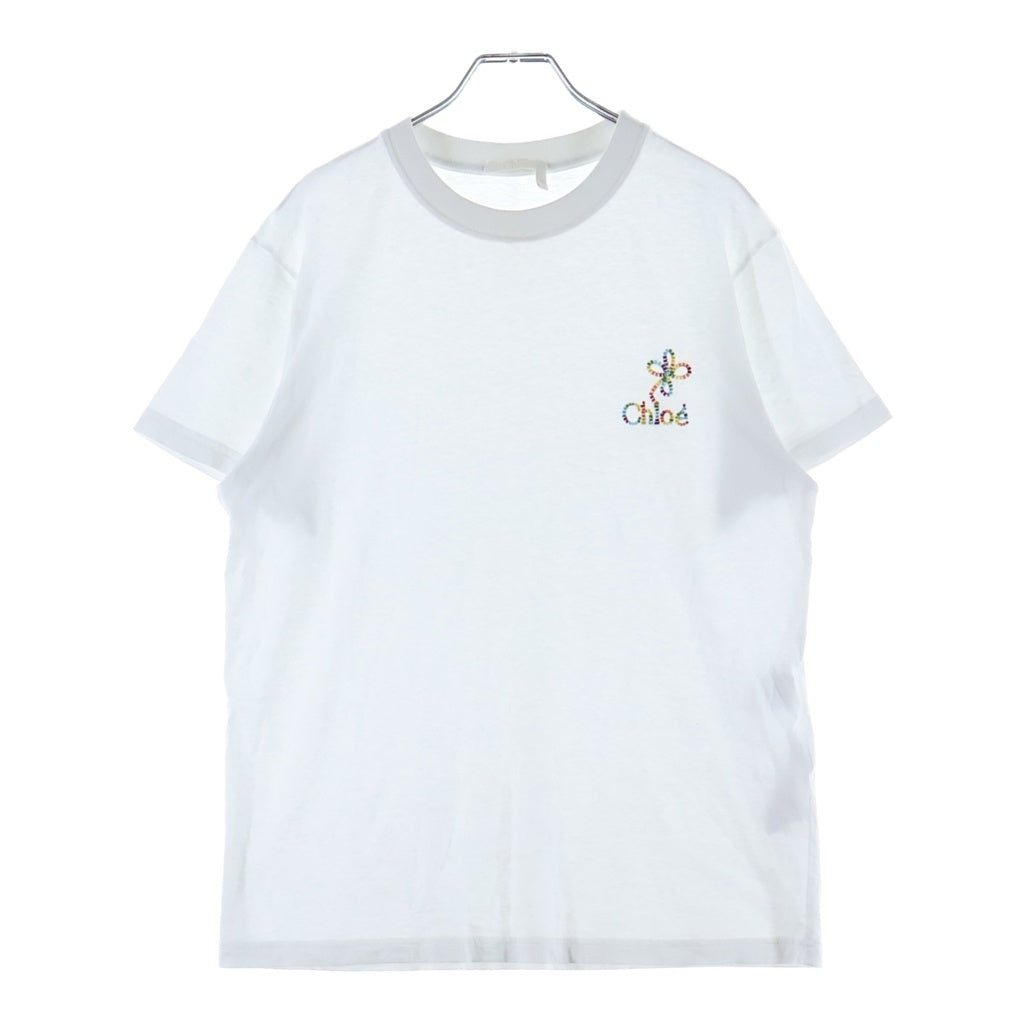 Chloe(クロエ) マルチカラーロゴ刺繍 半袖Tシャツ カットソー ホワイト レディース C24UJH01184 101