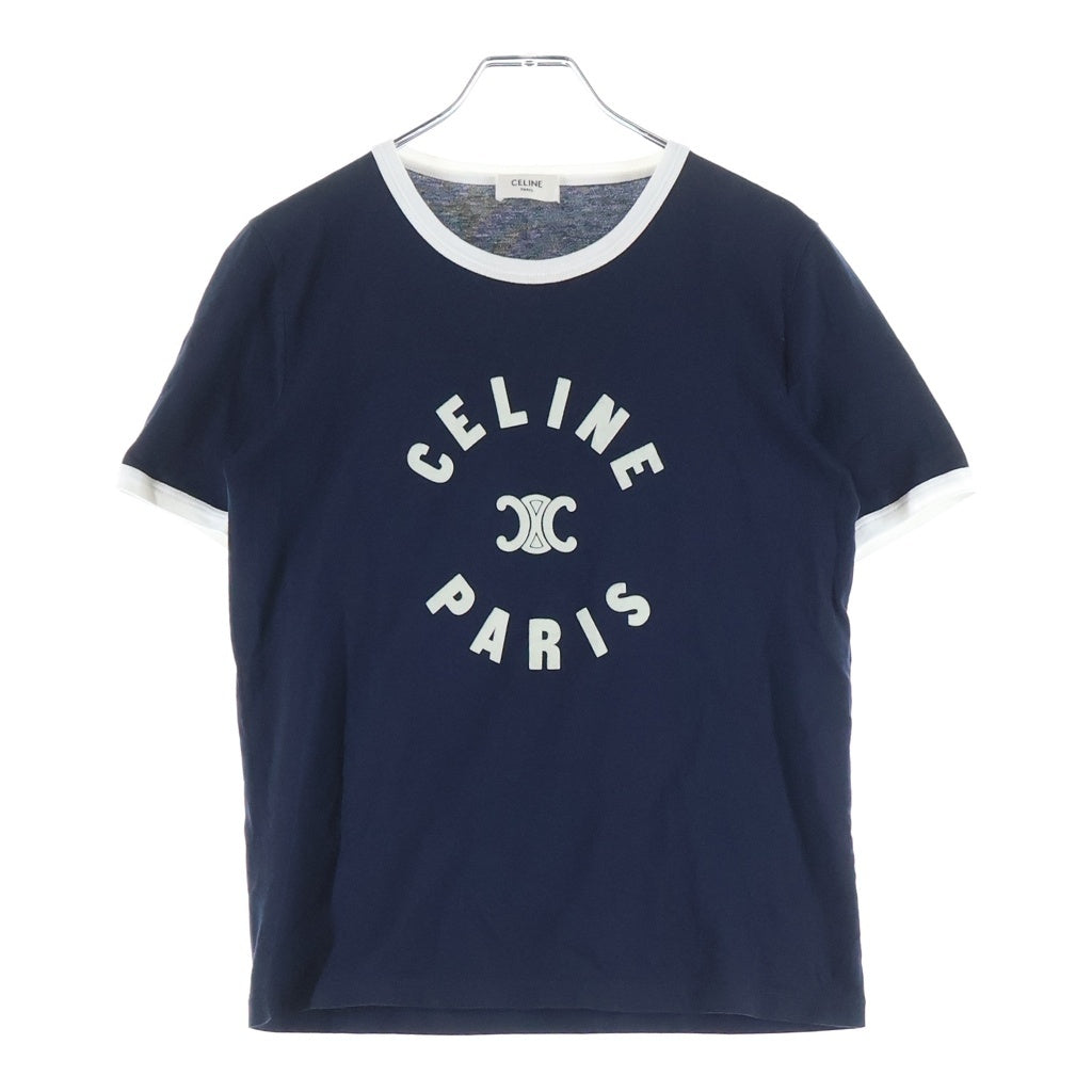 CELINE(セリーヌ) トリオンフロゴ フロッキープリント 半袖Tシャツ カットソー ネイビー レディース 2X14O671Q.07FZ
