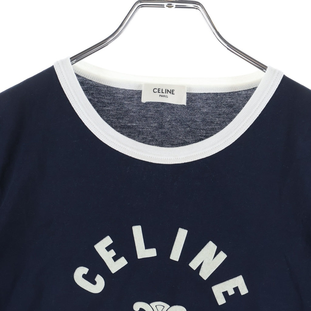 CELINE(セリーヌ) トリオンフロゴ フロッキープリント 半袖Tシャツ カットソー ネイビー レディース 2X14O671Q.07FZ