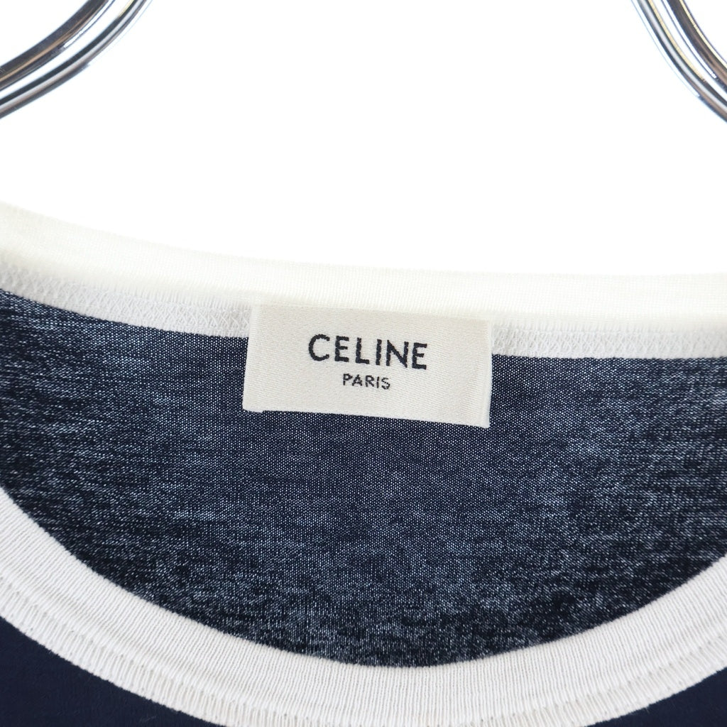 CELINE(セリーヌ) トリオンフロゴ フロッキープリント 半袖Tシャツ カットソー ネイビー レディース 2X14O671Q.07FZ
