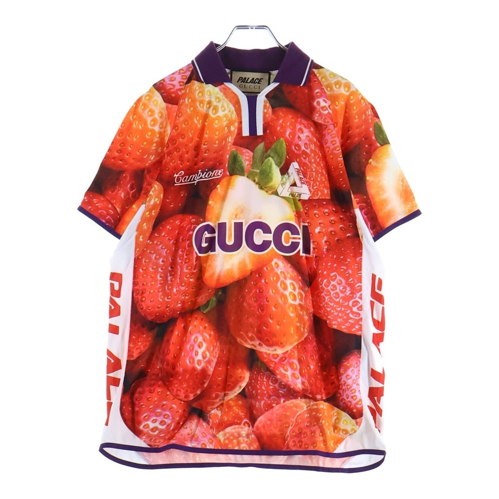 GUCCI(グッチ) ×PALACE 22AW Strawberry Print Technical Jersey Football T-shirt パレス フットボールTシャツ カットソー レッド/パープル 720341 XJE10 レディース