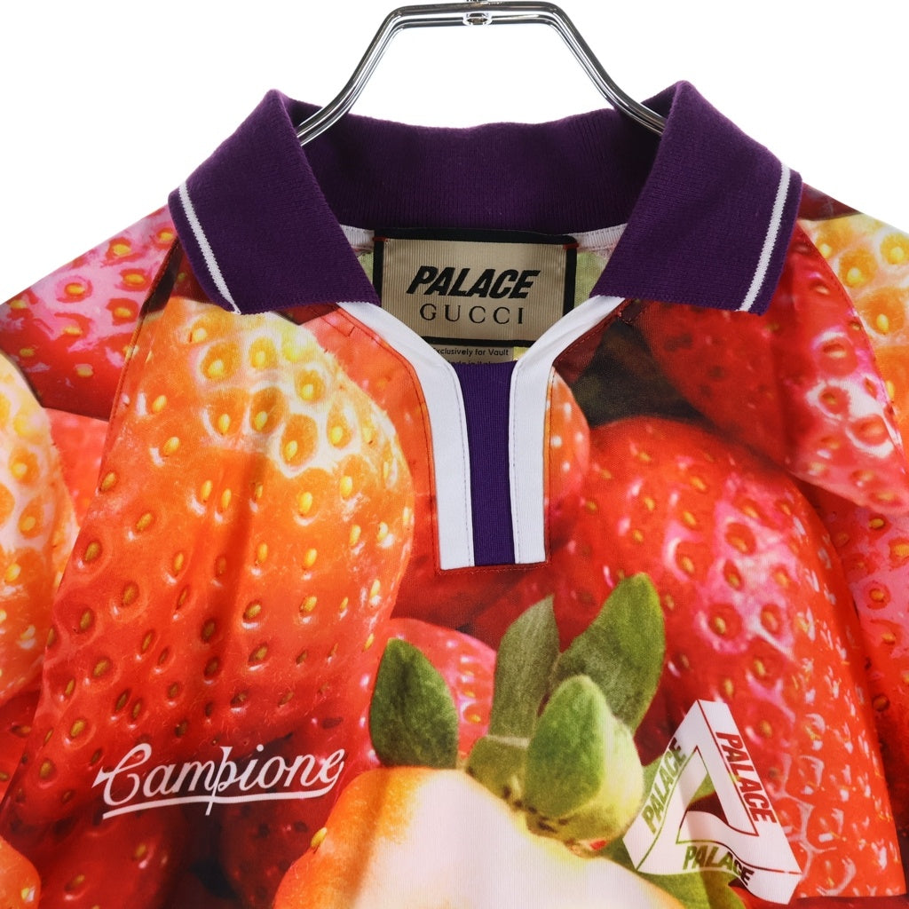 GUCCI(グッチ) ×PALACE 22AW Strawberry Print Technical Jersey Football T-shirt パレス フットボールTシャツ カットソー レッド/パープル 720341 XJE10 レディース