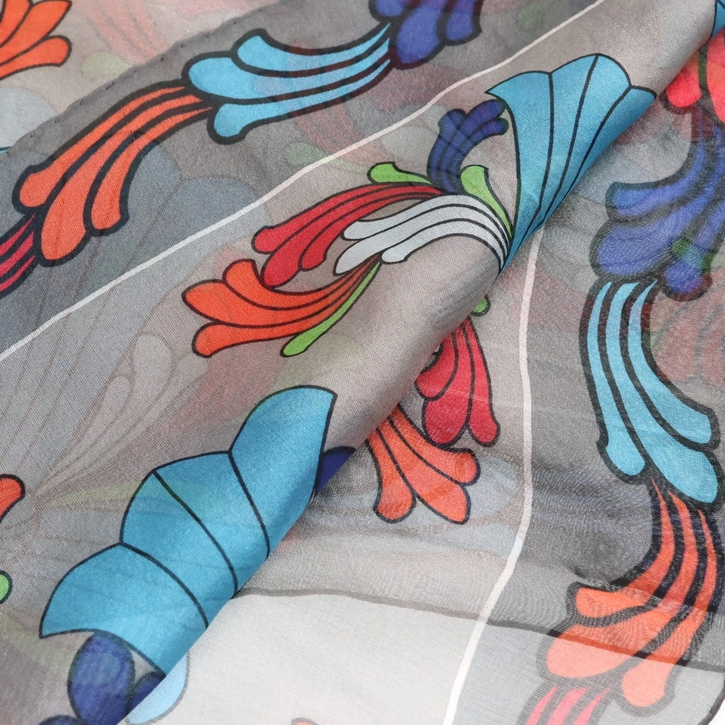 CHROME HEARTS(クロムハーツ) FLRL CRS PRINT SCARF マルチフローラルクロス プリントシルクスカーフ グレー/マルチカラー レディース