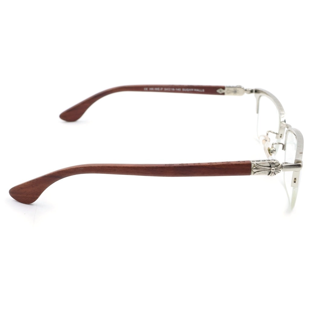 CHROME HEARTS(クロムハーツ) SUGAR WALLS ウッドテンプル ハーフリムメガネ 眼鏡 アイウェア ブラウン/シルバー 度入り
