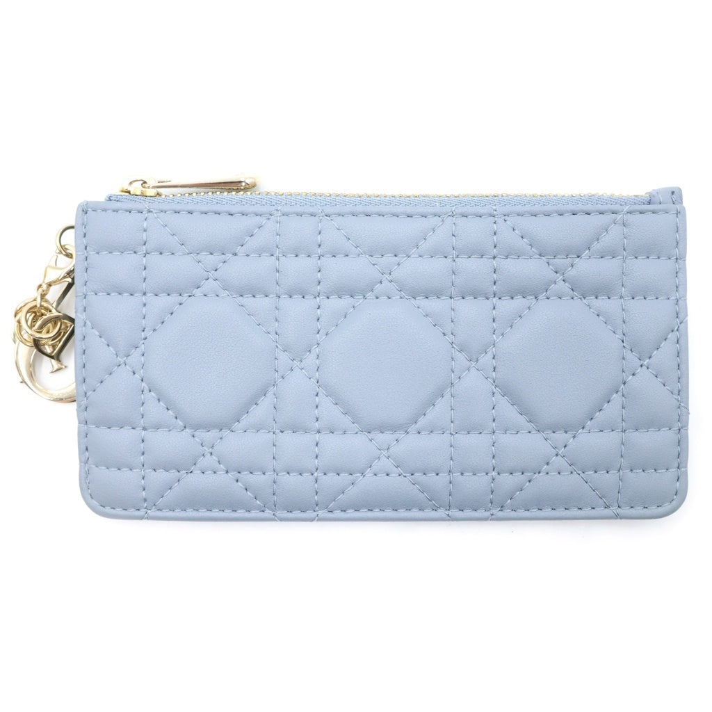 DIOR(ディオール) カナージュ フラグメントケース カードケース 小物入れ ライトブルー レザー ゴールド金具 レディース