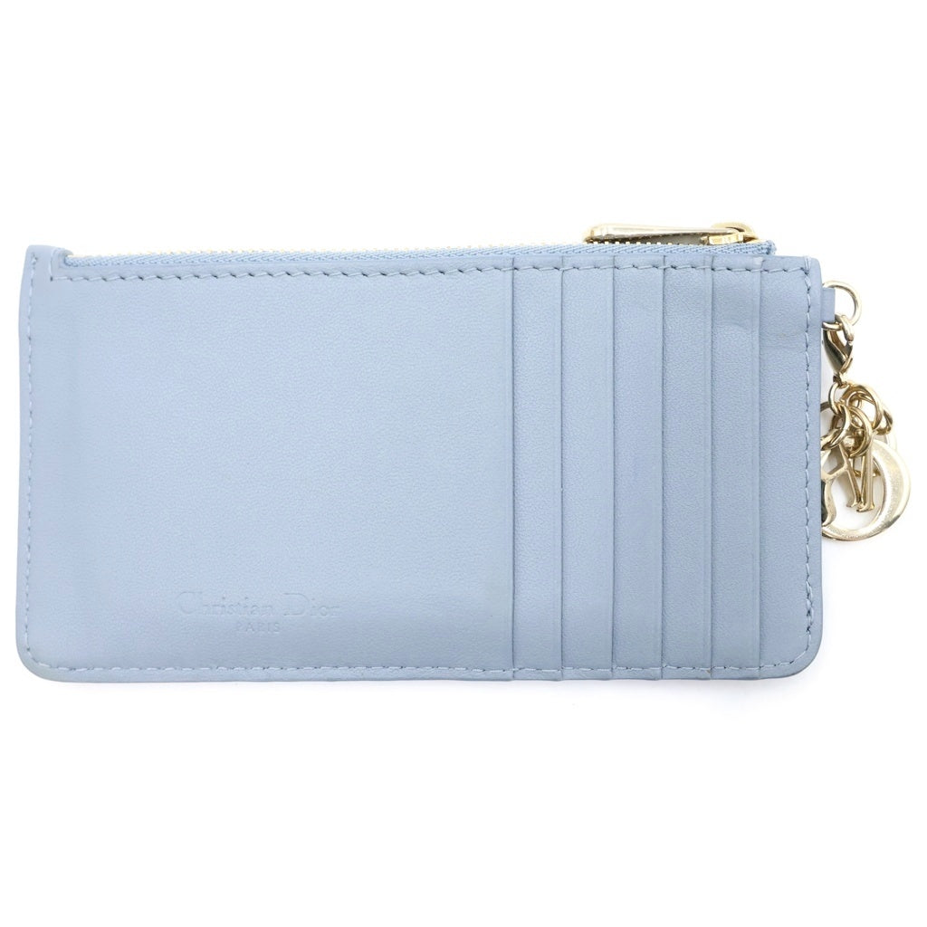 DIOR(ディオール) カナージュ フラグメントケース カードケース 小物入れ ライトブルー レザー ゴールド金具 レディース