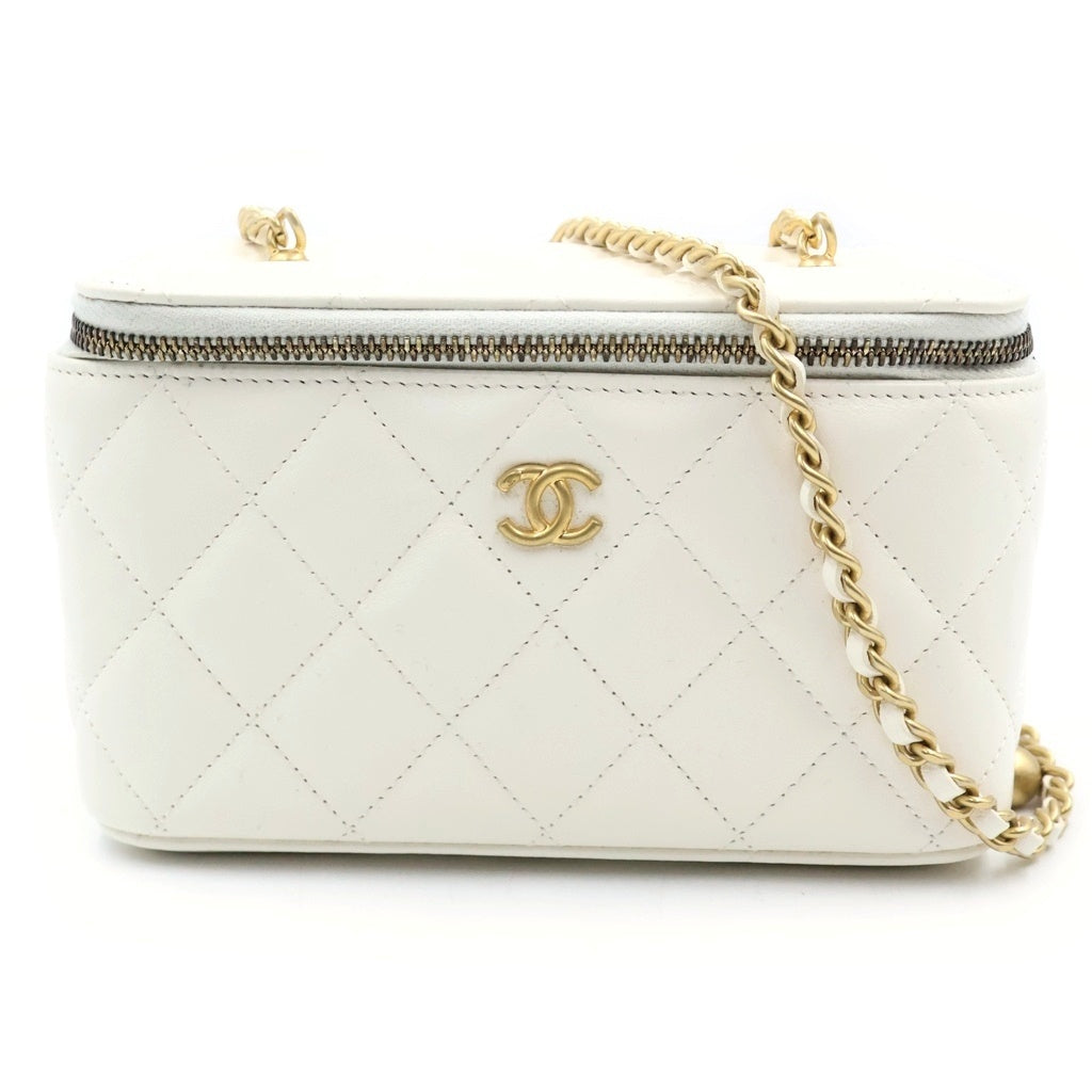 CHANEL(シャネル) キルティング バニティ チェーンショルダーバッグ ミニバッグ ホワイト レザー AP1341 ゴールド金具 レディース