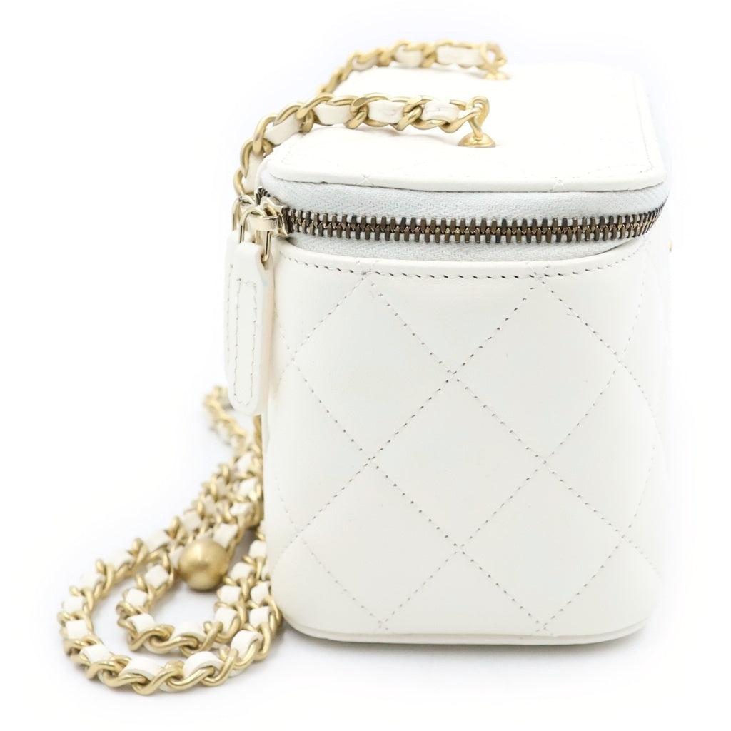CHANEL(シャネル) キルティング バニティ チェーンショルダーバッグ ミニバッグ ホワイト レザー AP1341 ゴールド金具 レディース