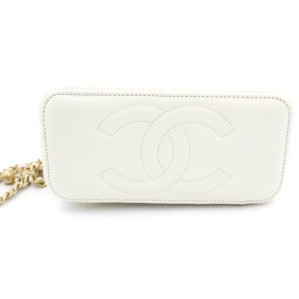 CHANEL(シャネル) キルティング バニティ チェーンショルダーバッグ ミニバッグ ホワイト レザー AP1341 ゴールド金具 レディース