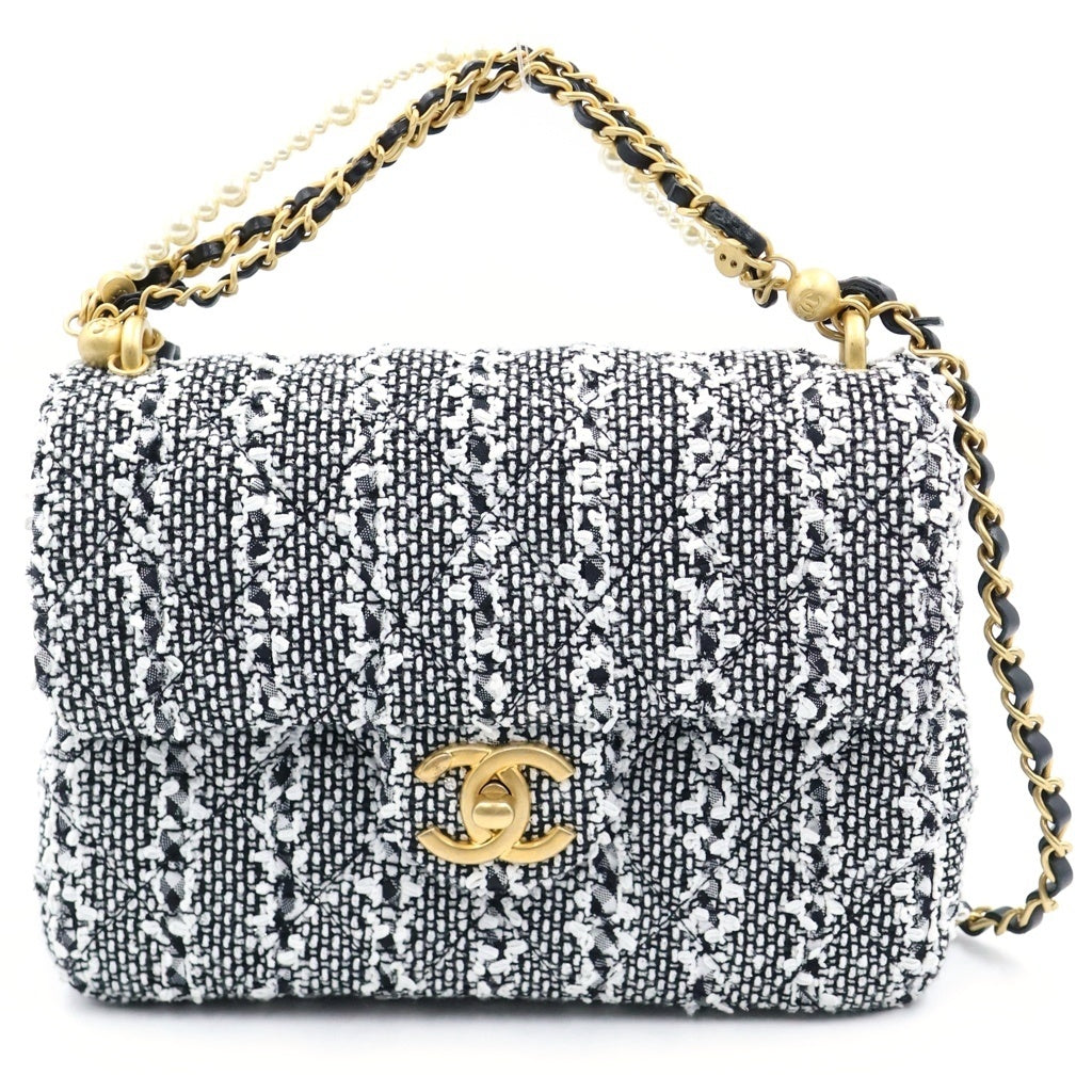 CHANEL(シャネル) マトラッセ ツイードチェーンショルダーバッグ ミニバッグ パールハンドル ブラック×ホワイト AS4384 ゴールド金具 レディース