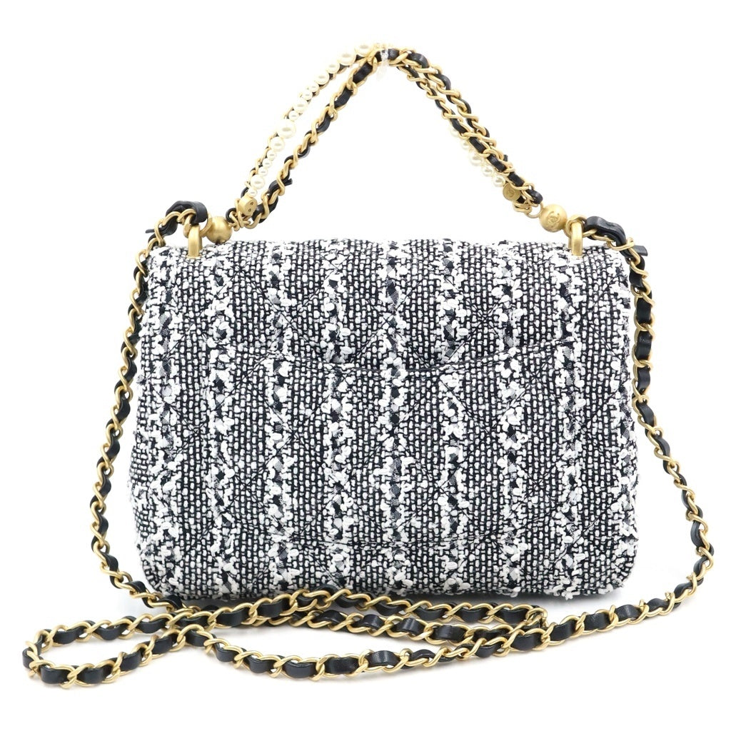 CHANEL(シャネル) マトラッセ ツイードチェーンショルダーバッグ ミニバッグ パールハンドル ブラック×ホワイト AS4384 ゴールド金具 レディース