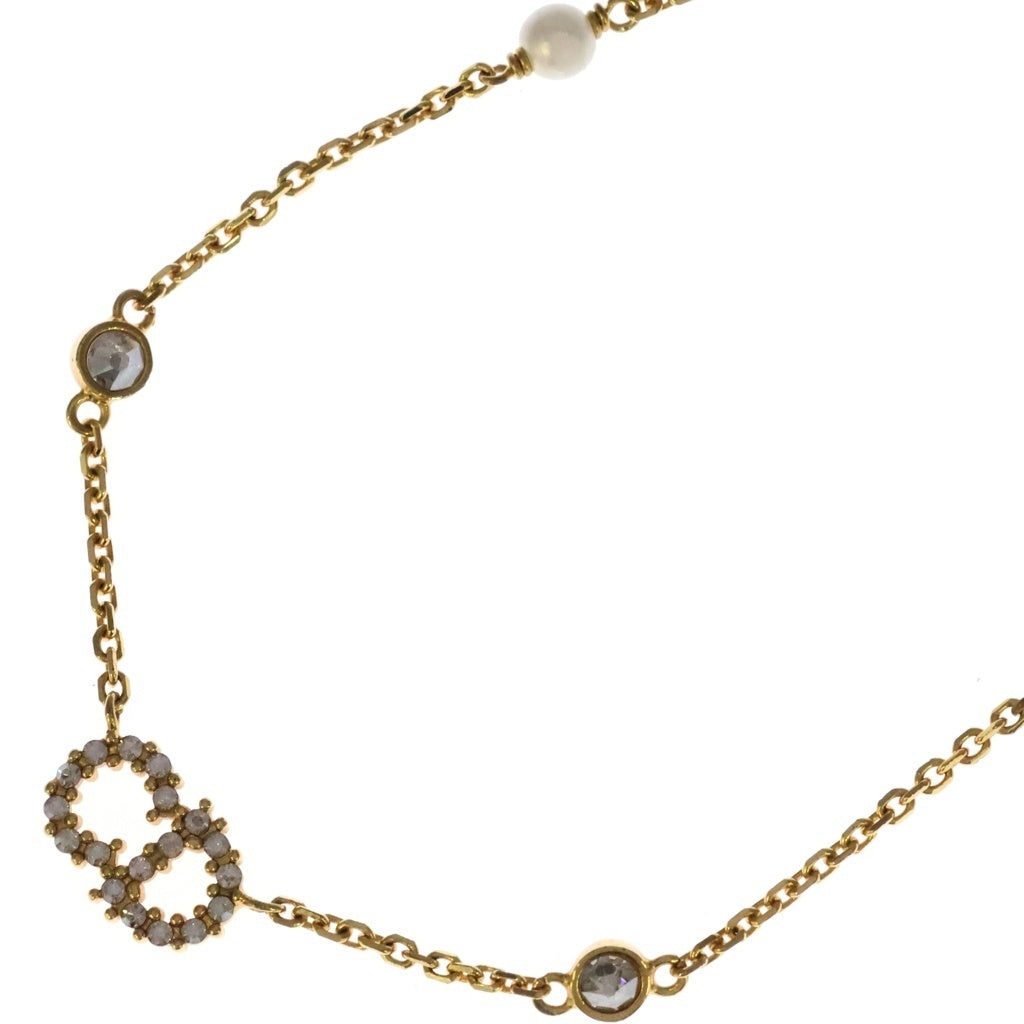 Christian Dior(クリスチャンディオール) Clair D Lune ラインストーン フェイクパールネックレス ゴールド GP レディース