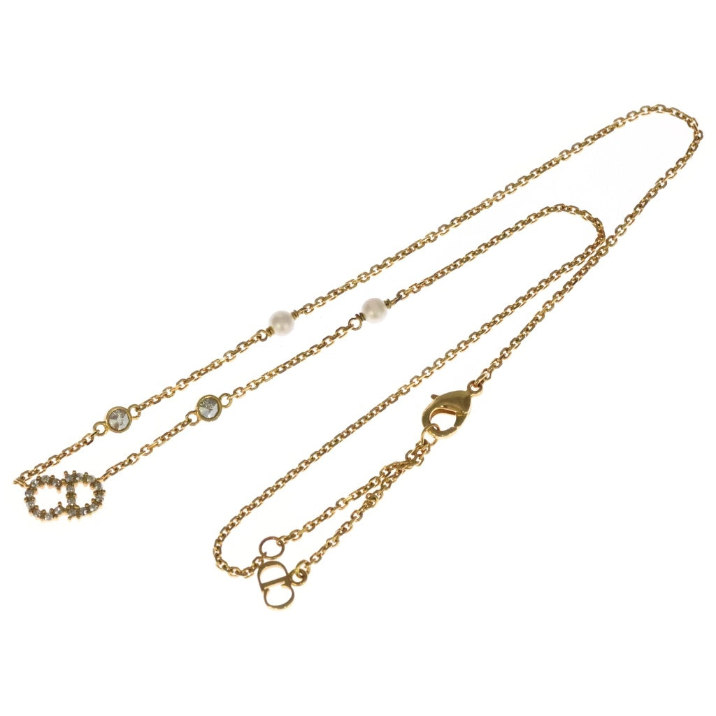 Christian Dior(クリスチャンディオール) Clair D Lune ラインストーン フェイクパールネックレス ゴールド GP レディース