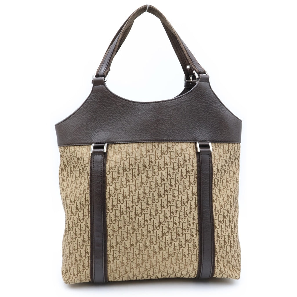 Christian Dior(クリスチャンディオール) トロッター ストリートシック ハンドバッグ トートバッグ ブラウン×ベージュ レザー×キャンバス シルバー金具 レディース
