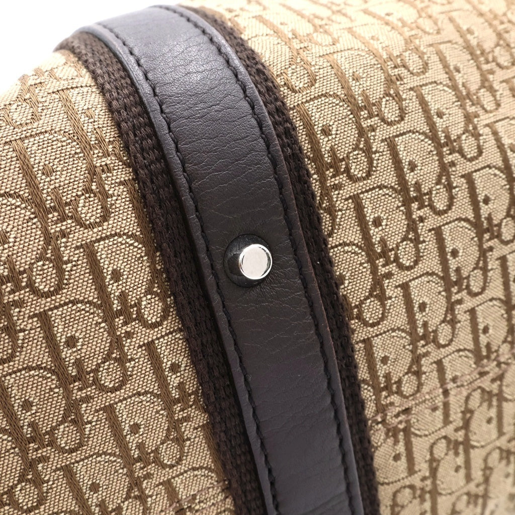 Christian Dior(クリスチャンディオール) トロッター ストリートシック ハンドバッグ トートバッグ ブラウン×ベージュ レザー×キャンバス シルバー金具 レディース