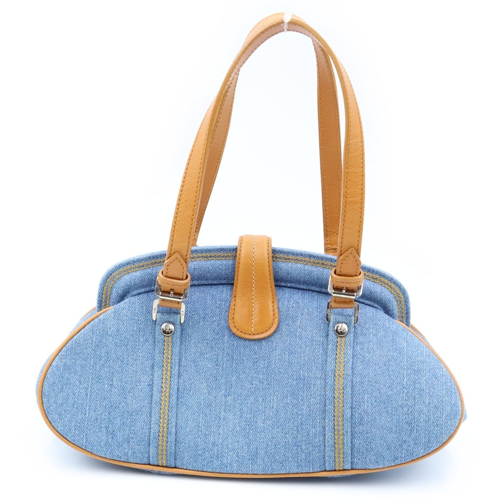 Christian Dior(クリスチャンディオール) 2005 Floral Embroidery Denim Handbag ガリアーノ期 デニムハンドバッグ フローラル刺繍 Dチャーム ブルー 01-RU-0055 レディース