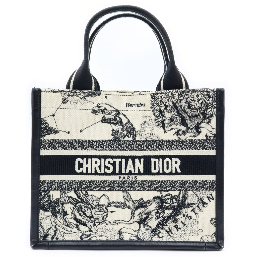 Christian Dior(クリスチャンディオール) ブックトート スモール ハンドバッグ ショルダーバッグ 2WAY トワル ドゥ ジュイ キャンバス×レザー ホワイト×ブラック レディース