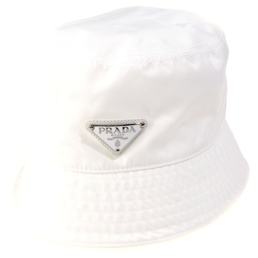 PRADA(プラダ) バケットハット Re-Nylon トライアングルロゴ 帽子 ホワイト ナイロン 1HC137 レディース