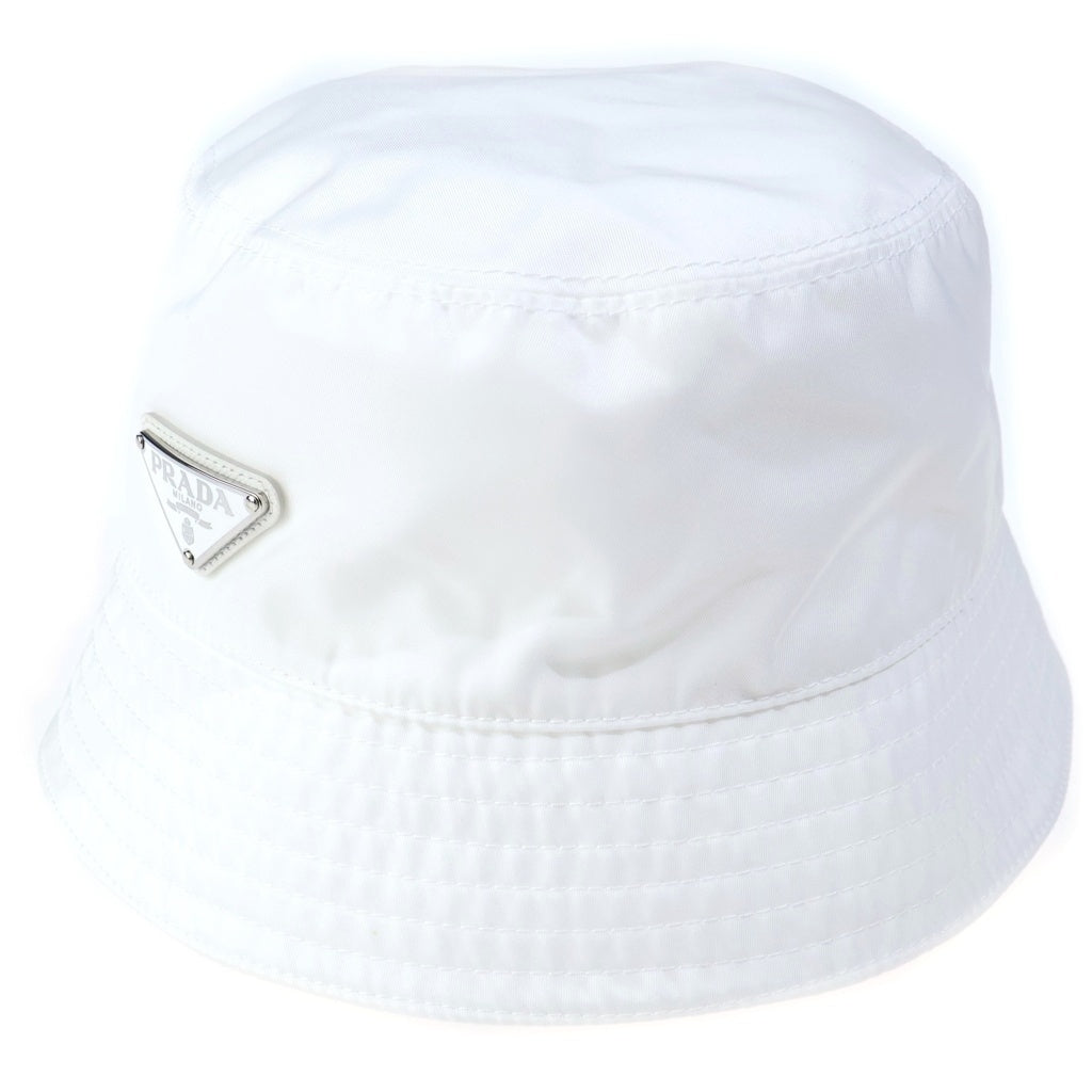 PRADA(プラダ) バケットハット Re-Nylon トライアングルロゴ 帽子 ホワイト ナイロン 1HC137 レディース
