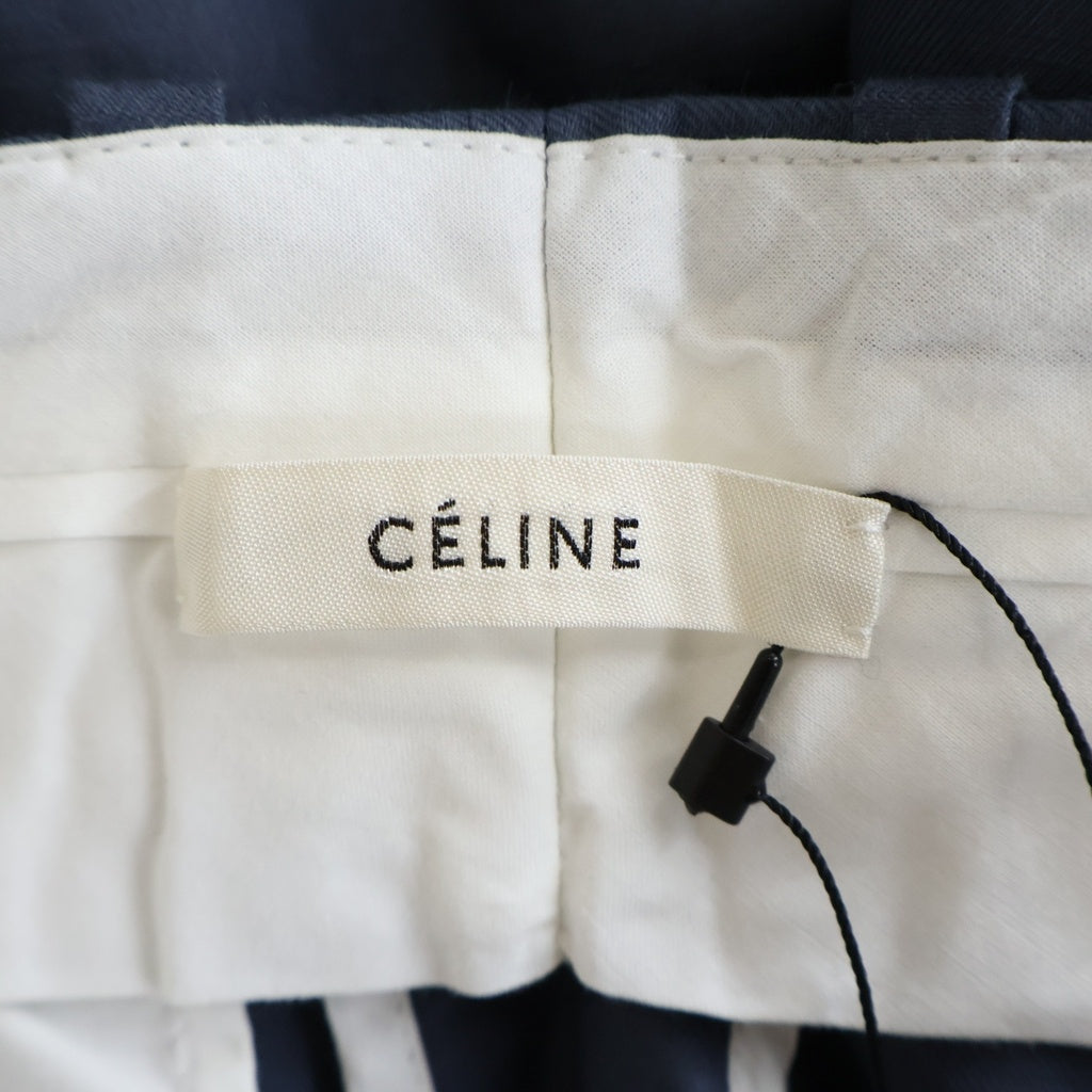 CELINE(セリーヌ) ベルト付きワイドパンツ ネイビー リネン レディース