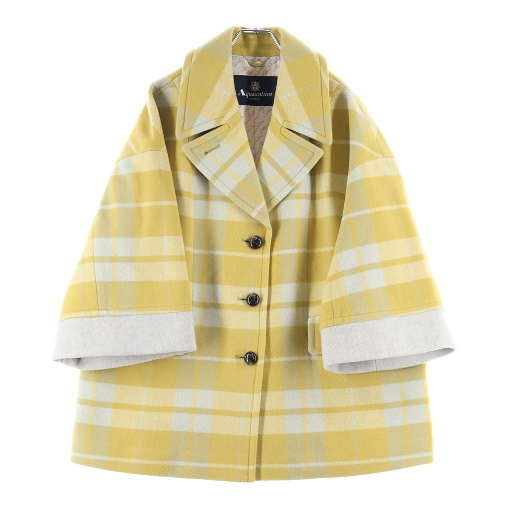 Aquascutum(アクアスキュータム) ウール チェック柄ピーコート ショートコート イエロー S6400 5003450130 レディース