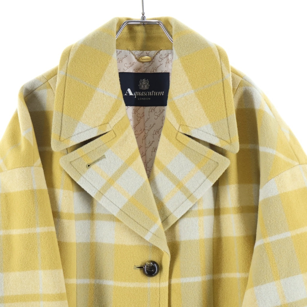 Aquascutum(アクアスキュータム) ウール チェック柄ピーコート ショートコート イエロー S6400 5003450130 レディース
