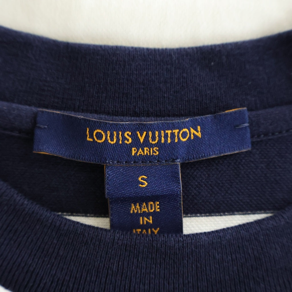 LOUIS VUITTON(ルイヴィトン) モノグラム ポケット付き 半袖ボーダーワンピース コットン チェーン装飾 ホワイト/ネイビー RW221J LO7 FMDR39 レディース