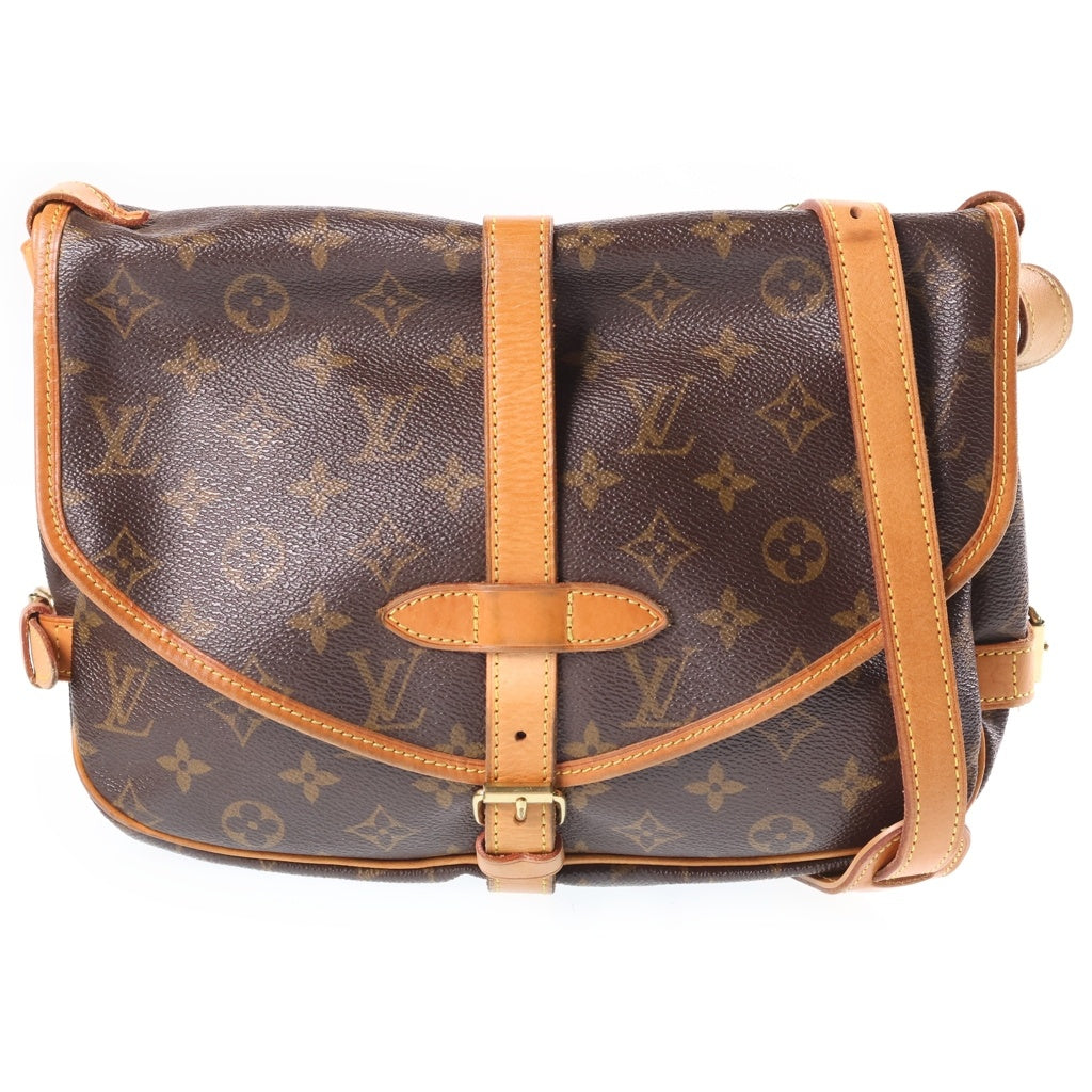 LOUIS VUITTON(ルイヴィトン) モノグラム ソミュール30 ショルダーバッグ ブラウン レザー×PVC M42256 ゴールド金具 レディース