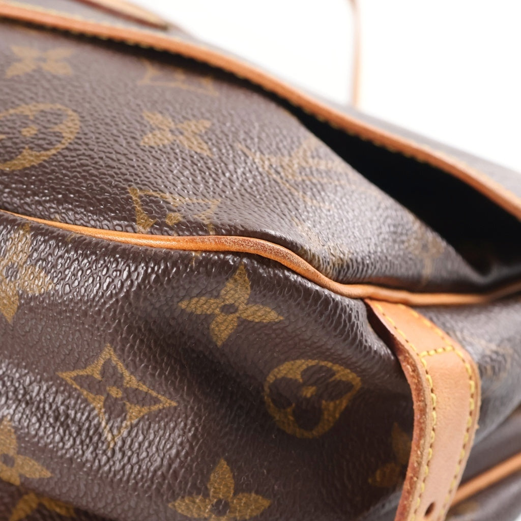 LOUIS VUITTON(ルイヴィトン) モノグラム ソミュール30 ショルダーバッグ ブラウン レザー×PVC M42256 ゴールド金具 レディース