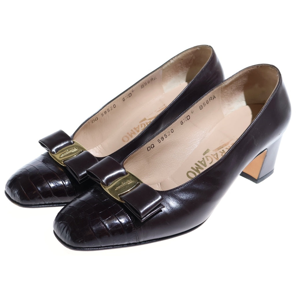 Salvatore Ferragamo(サルヴァトーレ フェラガモ) ヴァラ リボン ヒールパンプス ブラウン #6 1/2 レディース