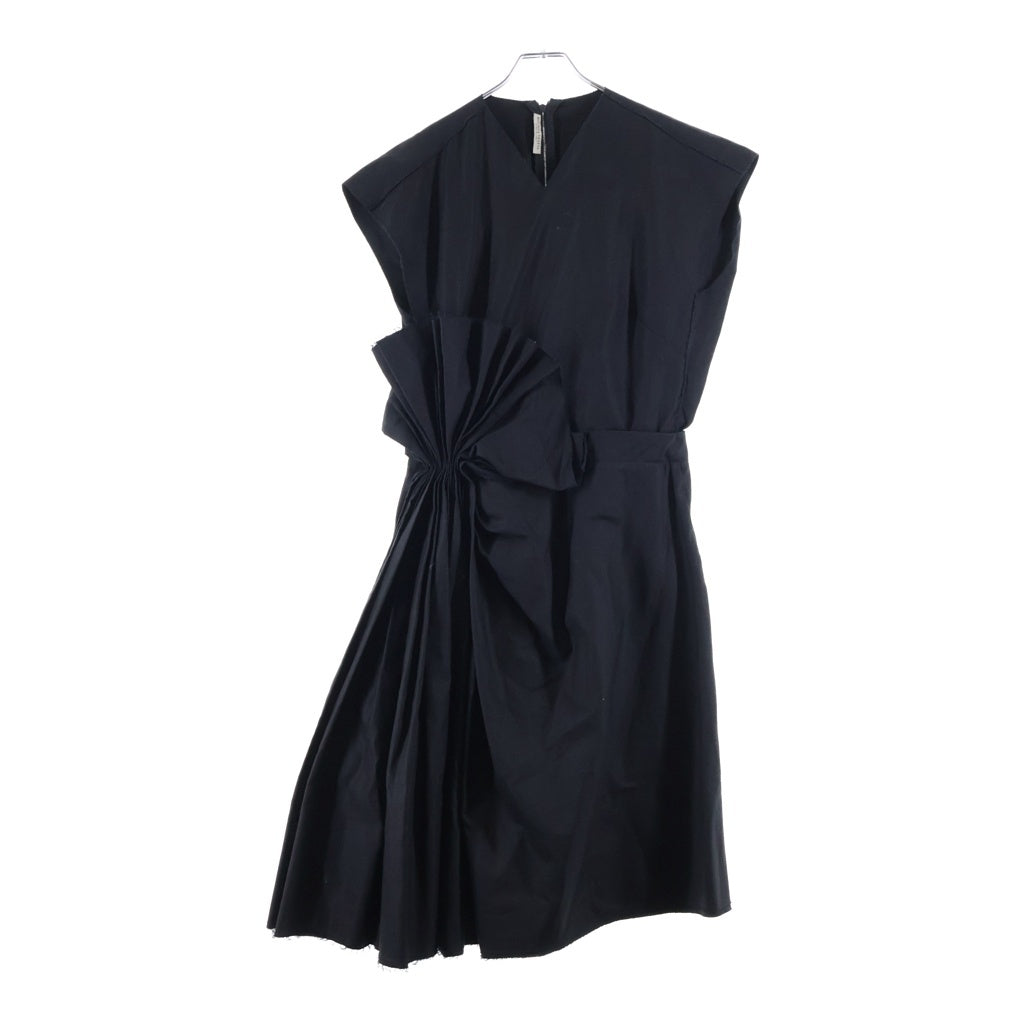 BOTTEGA VENETA(ボッテガヴェネタ) Ruched Detail Midi Dress ギャザーデザインドレス ノースリーブワンピース コットン ブラック 346696 VZG10 レディース