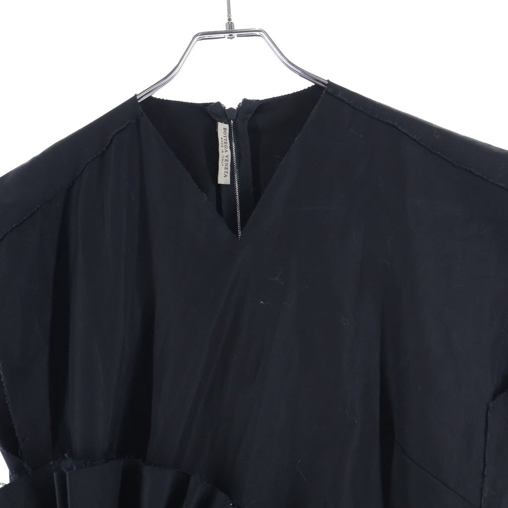 BOTTEGA VENETA(ボッテガヴェネタ) Ruched Detail Midi Dress ギャザーデザインドレス ノースリーブワンピース コットン ブラック 346696 VZG10 レディース