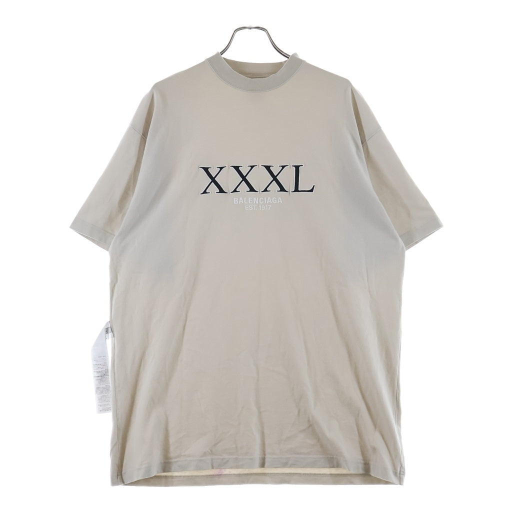 BALENCIAGA(バレンシアガ) エンブロイダリー リバースXXXL フロント刺繍半袖クルーネックTシャツ カットソー ベージュ #S 75007 レディース