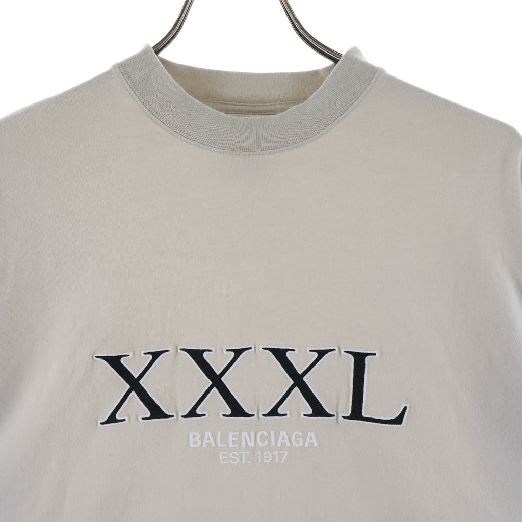 BALENCIAGA(バレンシアガ) エンブロイダリー リバースXXXL フロント刺繍半袖クルーネックTシャツ カットソー ベージュ #S 75007 レディース