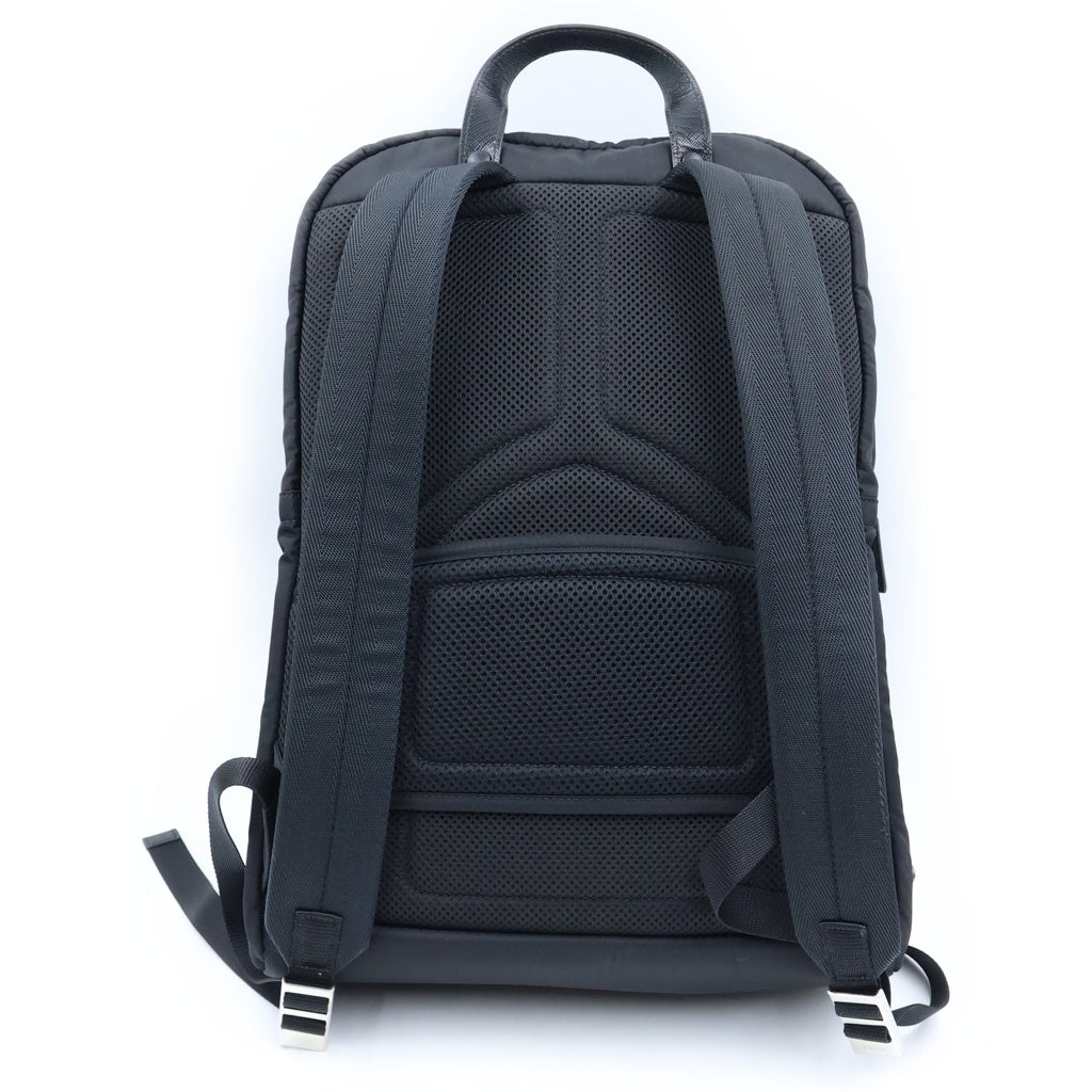 PRADA(プラダ) Re Nylon サフィアーノテスート バックパック リュックサック ブラック ナイロン×レザー 2VZ028 シルバー金具 レディース