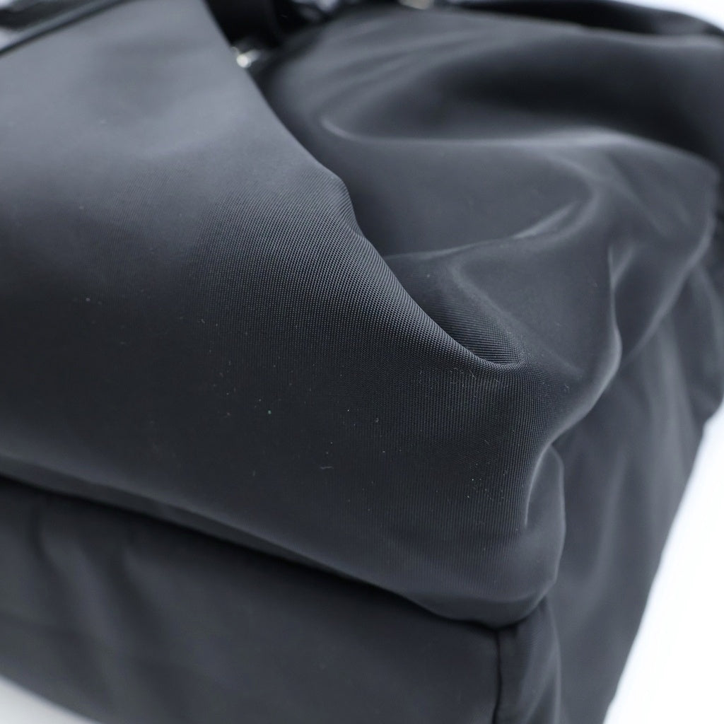 PRADA(プラダ) Re Nylon サフィアーノテスート バックパック リュックサック ブラック ナイロン×レザー 2VZ028 シルバー金具 レディース