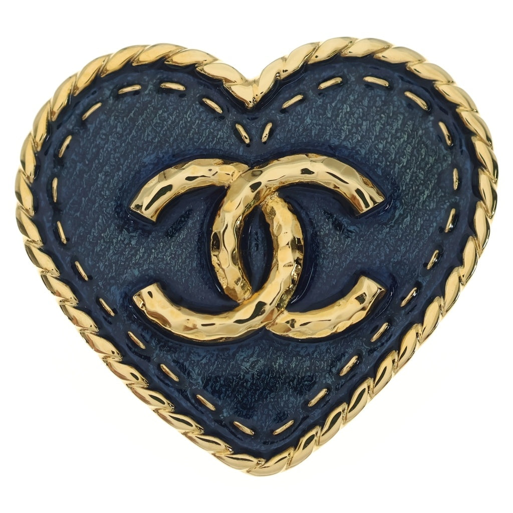 CHANEL(シャネル) ハートココ デニム ピンバッジ ブローチ ゴールド×ブルー ABC728 レディース
