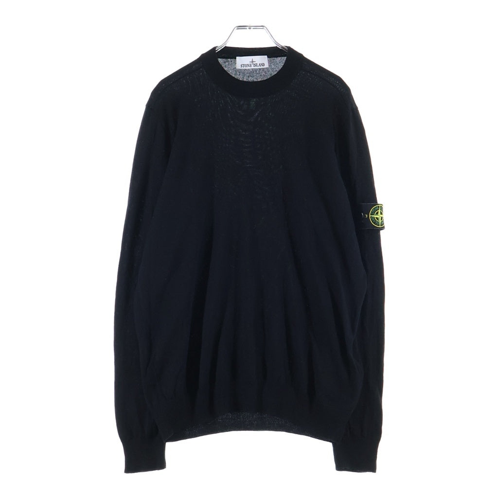STONE ISLAND(ストーンアイランド) ロゴパッチ クルーネック プルオーバー 長袖ニット セーター ブラック K2S155100071S00C4