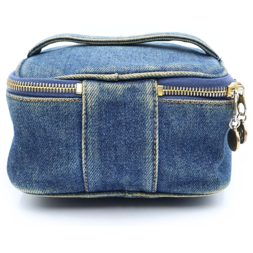 CHANEL(シャネル) ヴィンテージ デニム バニティバッグ ハンドバッグ ポーチ 収納 インディゴブルー ブルー A01618 ゴールド金具 レディース