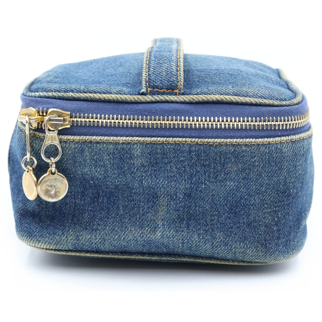 CHANEL(シャネル) ヴィンテージ デニム バニティバッグ ハンドバッグ ポーチ 収納 インディゴブルー ブルー A01618 ゴールド金具 レディース