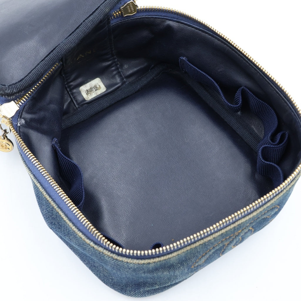 CHANEL(シャネル) ヴィンテージ デニム バニティバッグ ハンドバッグ ポーチ 収納 インディゴブルー ブルー A01618 ゴールド金具 レディース
