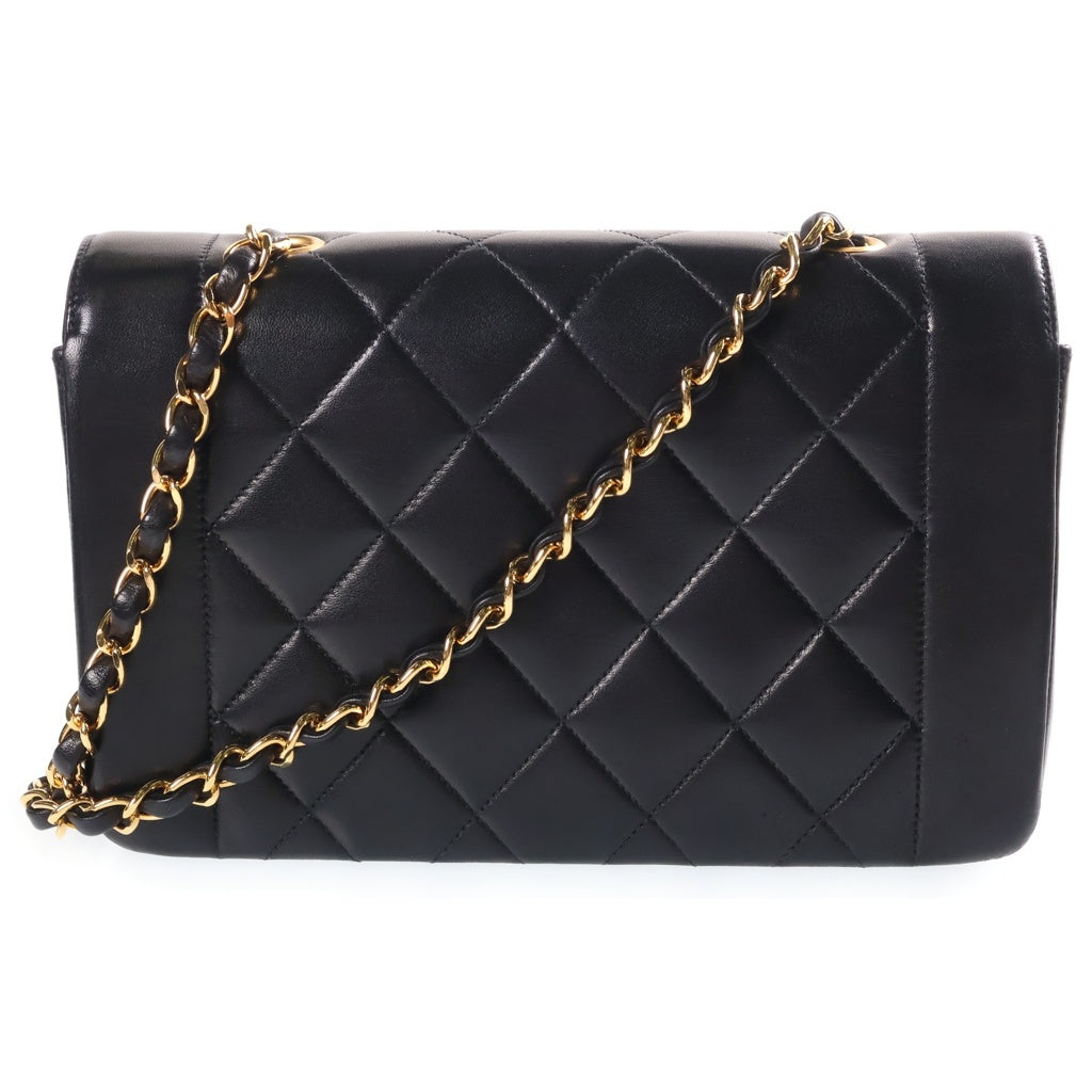 CHANEL(シャネル) マトラッセ ダイアナフラップ SフラップSチェーンショルダーバッグ ブラック ラムスキン ゴールド金具 シールつき 4番台 A01164 レディース