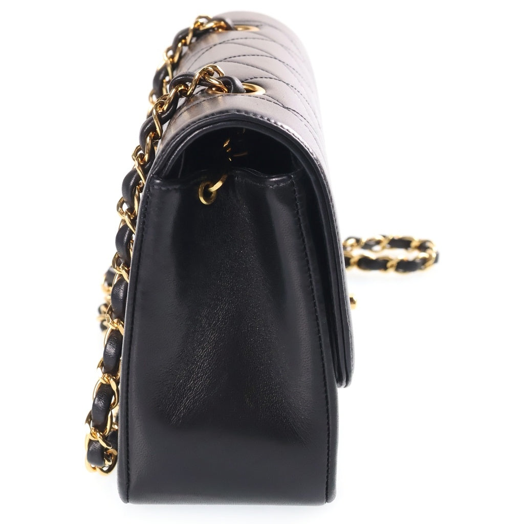 CHANEL(シャネル) マトラッセ ダイアナフラップ SフラップSチェーンショルダーバッグ ブラック ラムスキン ゴールド金具 シールつき 4番台 A01164 レディース
