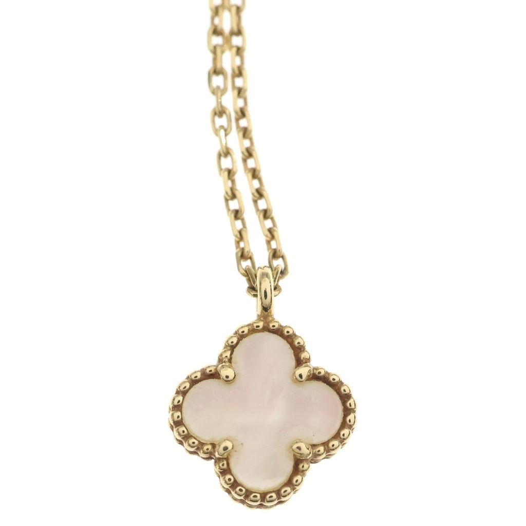 Van Cleef & Arpels(ヴァンクリーフアンドアーペル) スィートアルハンブラ シェル ネックレス ペンダント チェーン ホワイト×イエローゴールド 750YG レディース