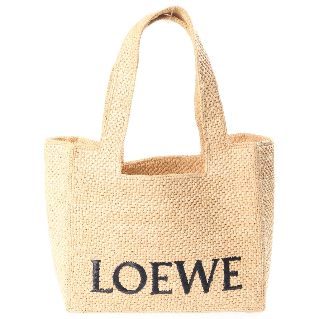LOEWE(ロエベ) ラフィア ロゴ 2WAYハンドバッグ ショルダーバッグ カゴバッグ ベージュ ラフィア×レザー ゴールド金具 レディース