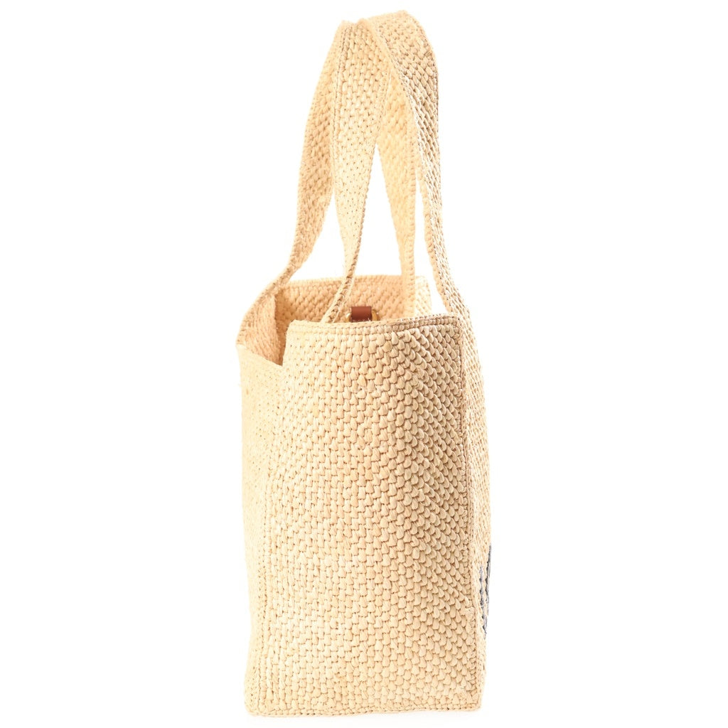 LOEWE(ロエベ) ラフィア ロゴ 2WAYハンドバッグ ショルダーバッグ カゴバッグ ベージュ ラフィア×レザー ゴールド金具 レディース
