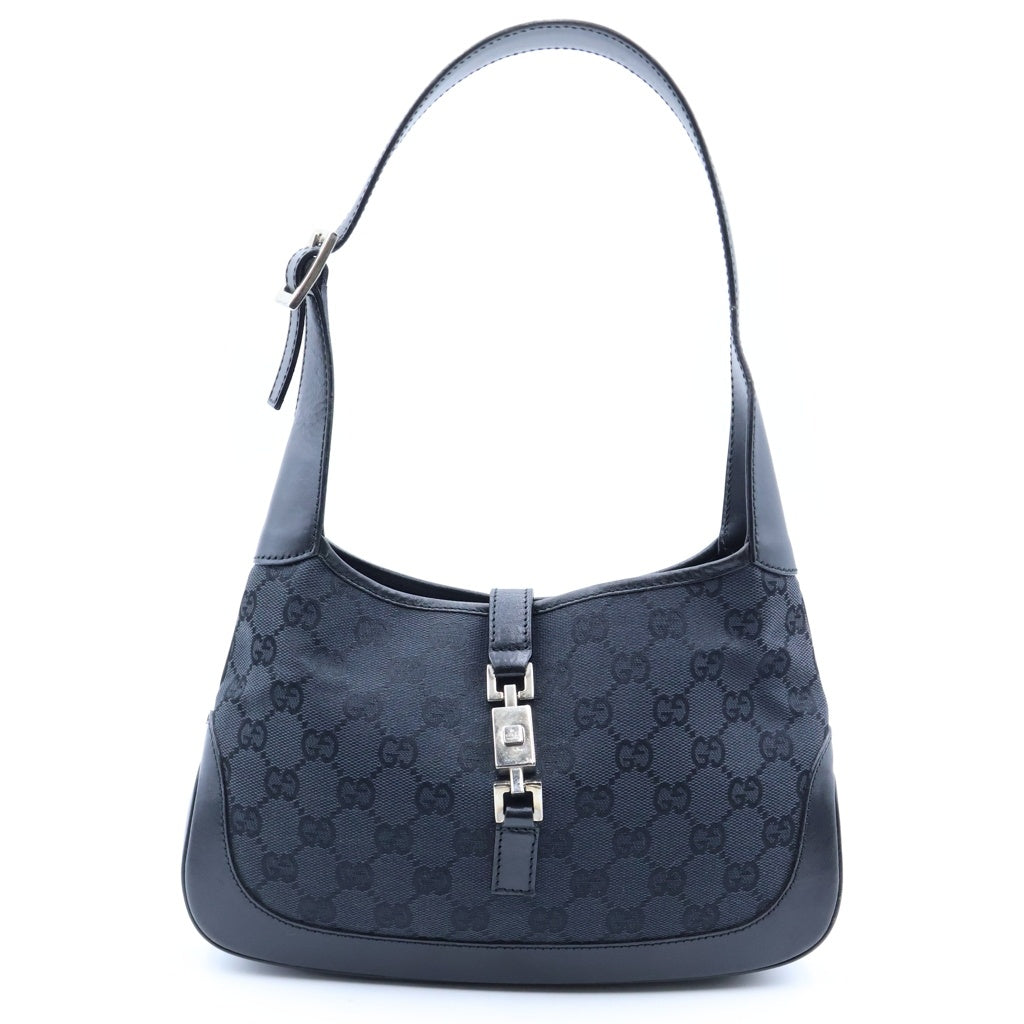GUCCI(グッチ) GGキャンバス ジャッキー ワンショルダーミニバッグ ハンドバッグ ブラック レザー×キャンバス 0013735 シルバー金具 レディース