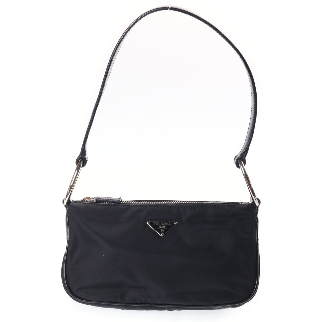 PRADA(プラダ) トライアングルロゴ ワンショルダーバッグ ブラック ナイロン シルバー金具 レディース